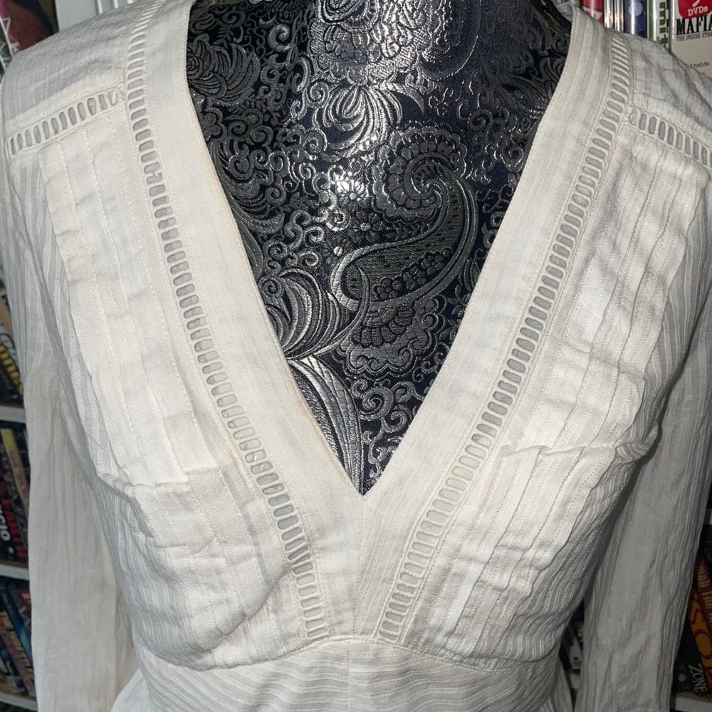 Jessica Simpson Boho Peasant Top V-Neck Long Sleeve‎ cream Blouse Lightweight - Picture 4 of 16